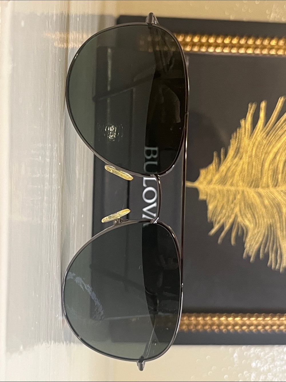 Bulova Gunmetal Aviator Sunglasses with case.